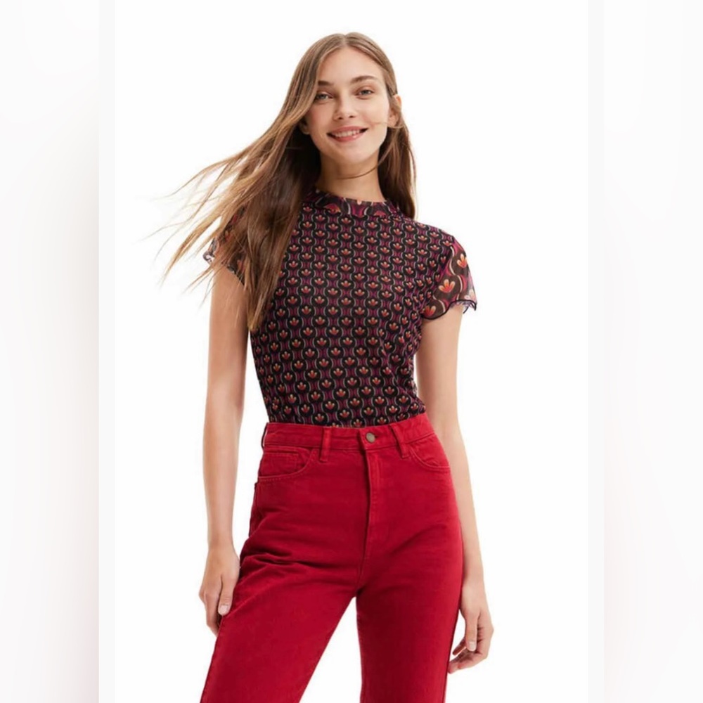 DESIGUAL TULLE RETRO GRAPHIC T-SHIRT, US Small (Spain M)